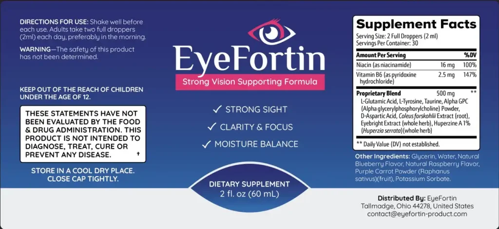 eyfortin Ingredients label